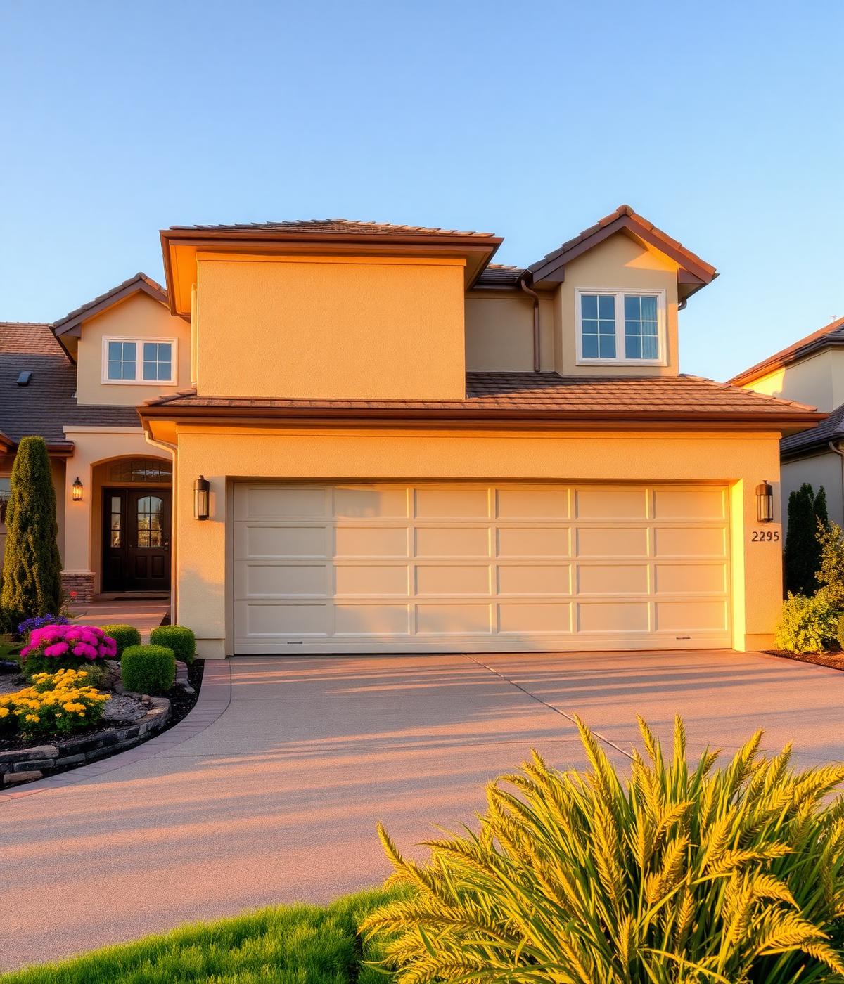 Luxury home with premium garage door